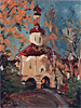 Kirilow Belasersk, Kirchentoreinfahrt im Herbst, Nordrussland