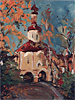 Kirilow Belasersk, Kirchentoreinfahrt im Herbst, Nordrussland